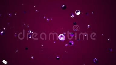 紫粉红色液态金属水泡漂浮在空间数字动画背景新质量自然运动